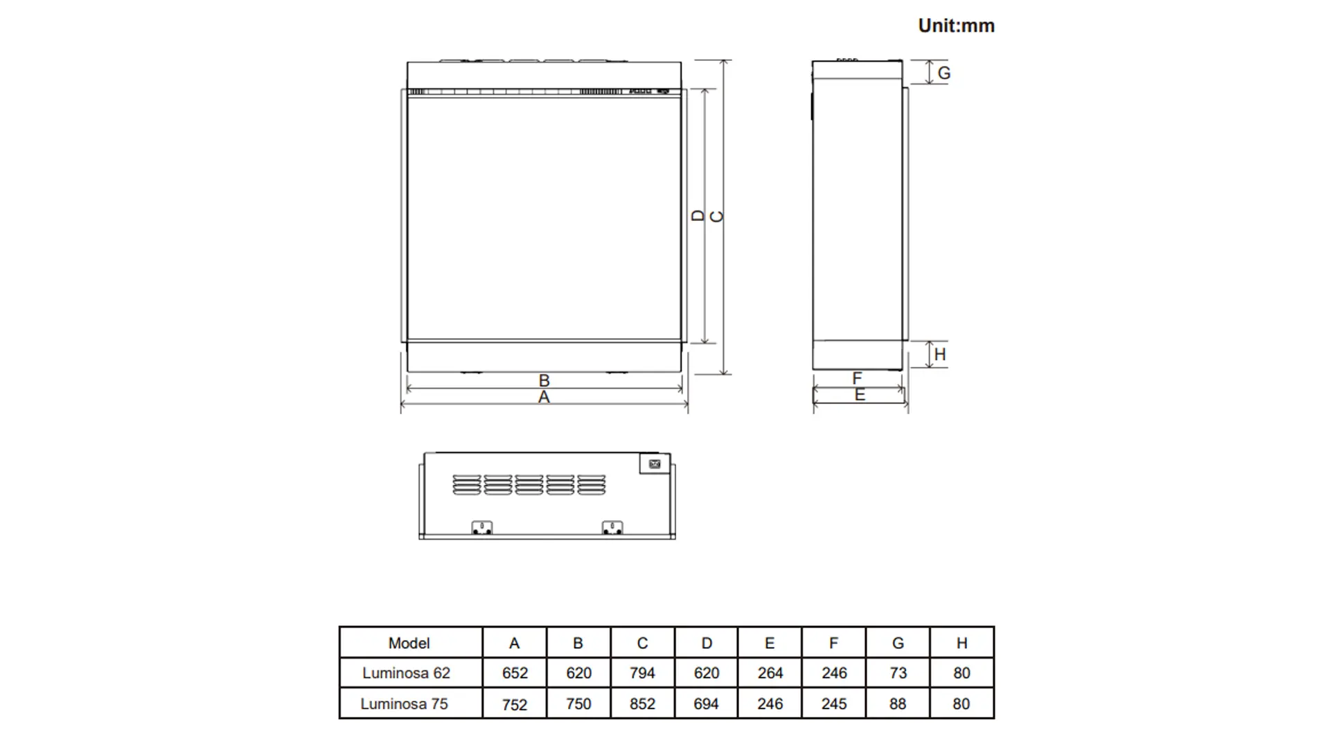 Sizing Table and Dimensions